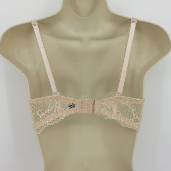 Rene Rofe 34C Push Up Bra Beige Lace Bow Padded Underwire Removable Straps NEW - Picture 5 of 12